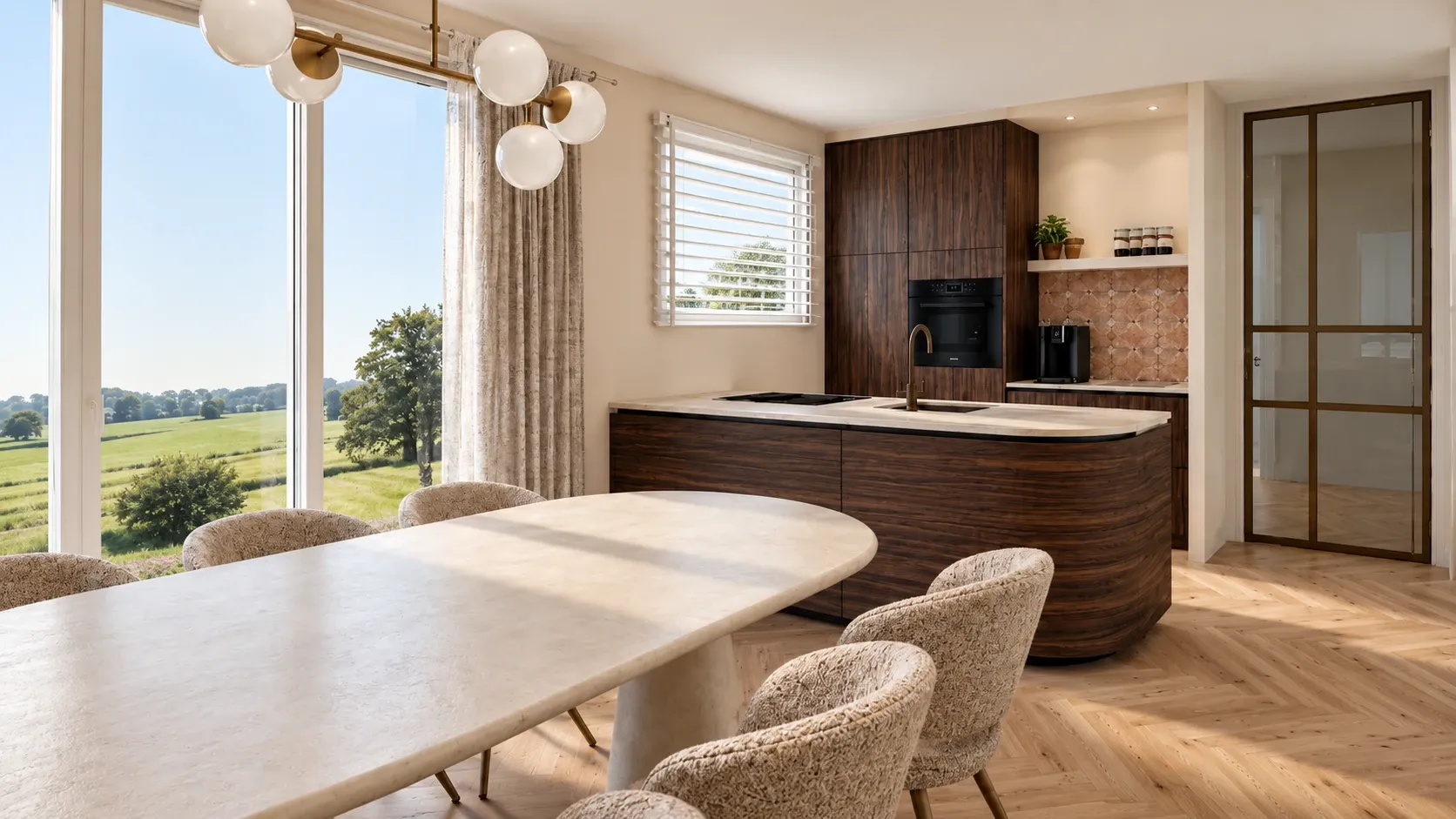 Keuken met ronde eiland in gerookt hout